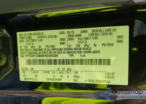 2019 Ford F-150 Xl из США, поврежденный, VIN 1FTEX1CB8KKD36328